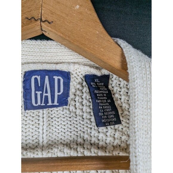 Vintage 80s Gap Sweater Cardigan XL Cable Knit Fisherman Academia Cottagecore - Picture 3 of 7